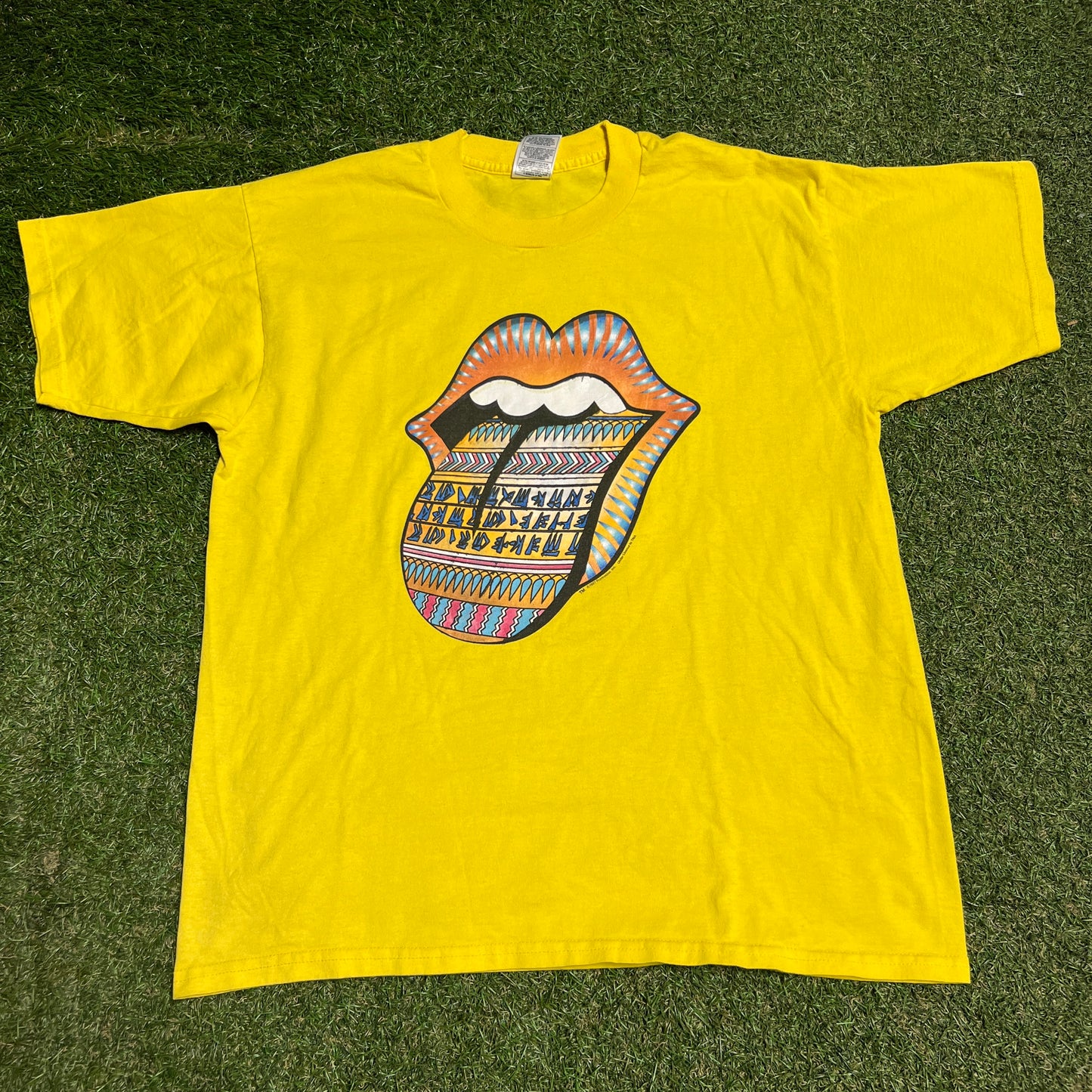 1998 Rolling Stones Bridges Babylon Tour Yellow Tee Size Large USED v16370