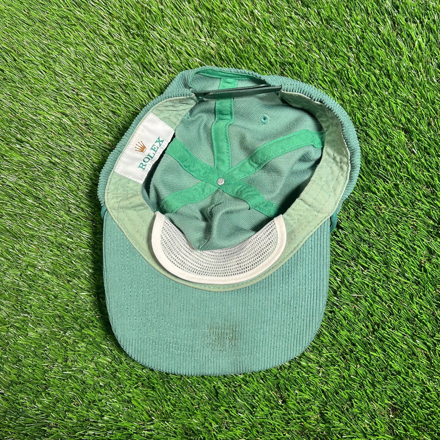 1980s Rolex Green Corduroy Snap Back Hat USED v18210