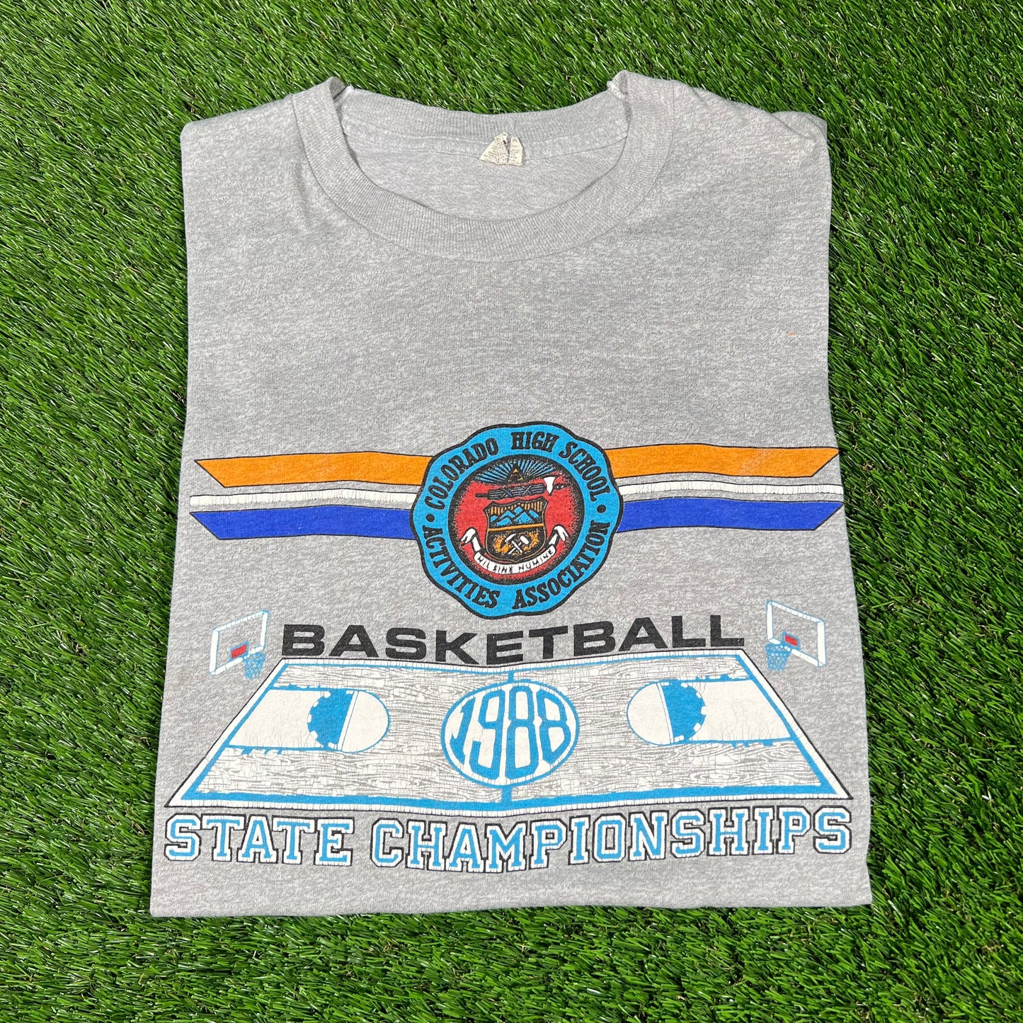 1988 Colorado High School Grey State Championship Tee Size Large USED v16644