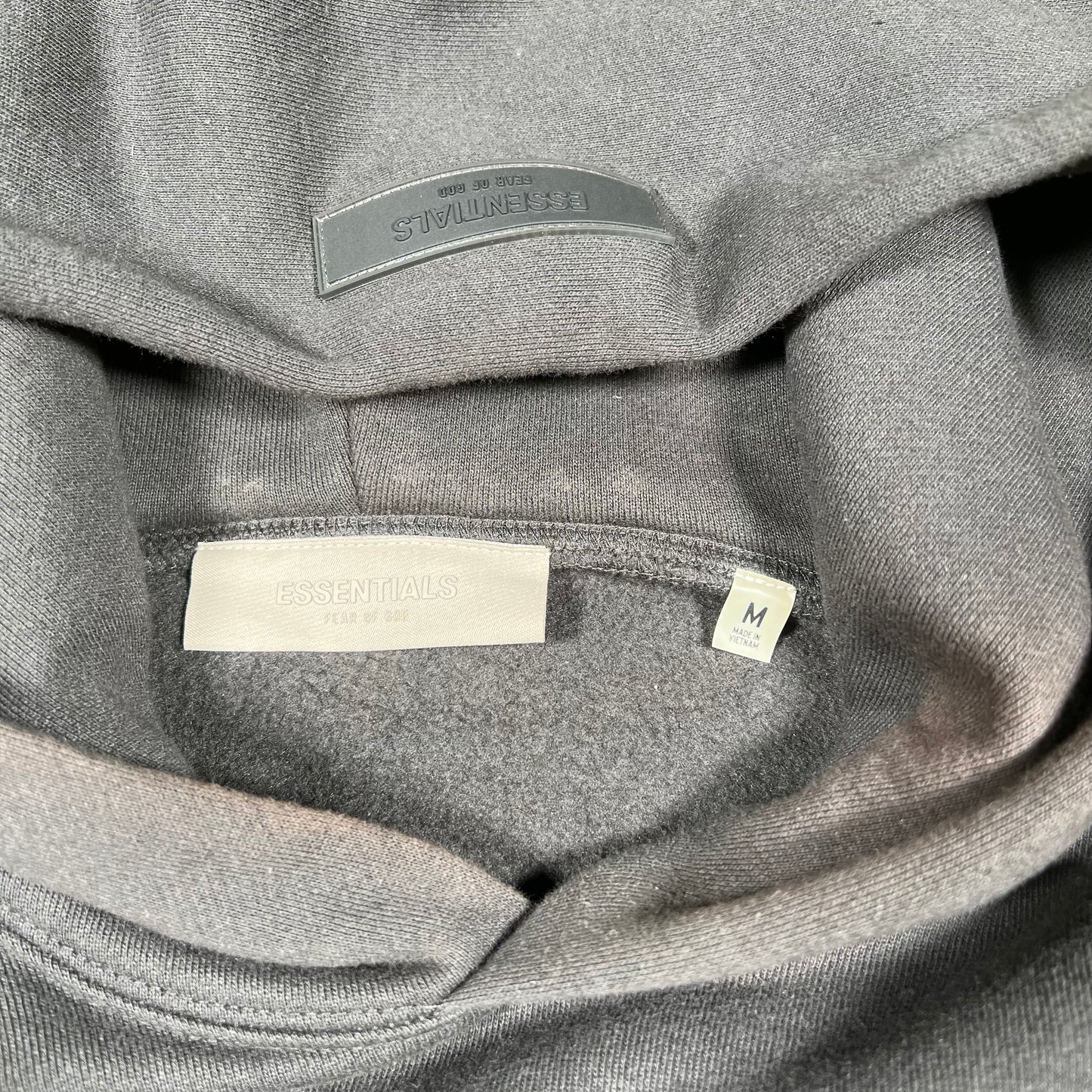 Fear of God FOG Essentials Bleached Black Hoodie Size Medium USED x14297