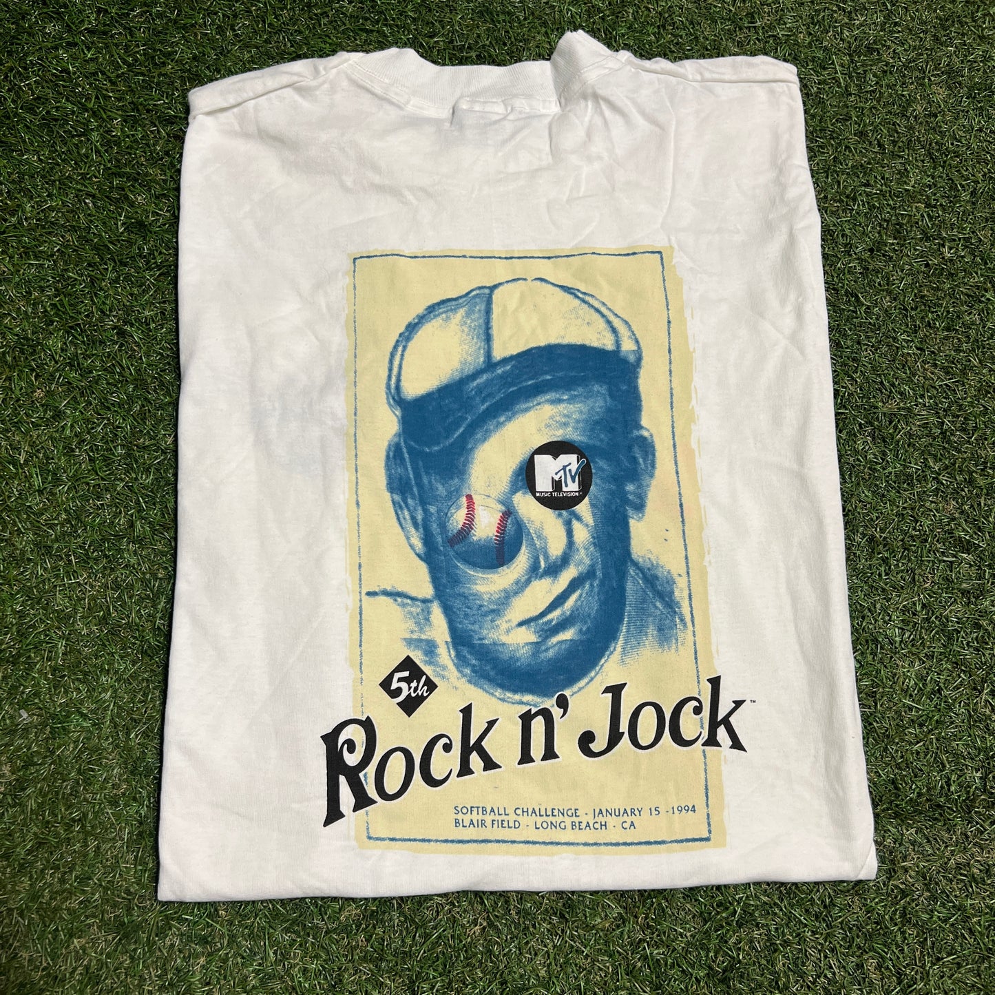 1990s MTV Rock n Jock Softball White Tee Size XL USED v16150
