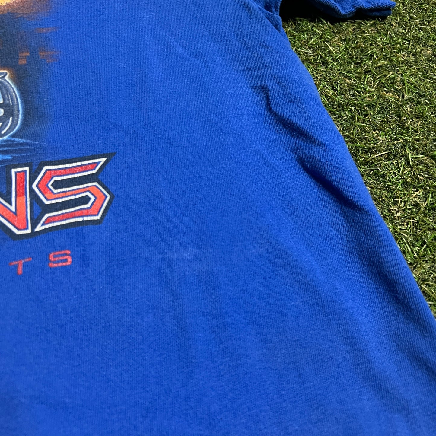 2012 New York Giants Blue Super Bowl Champions Tee Size Large USED v16497