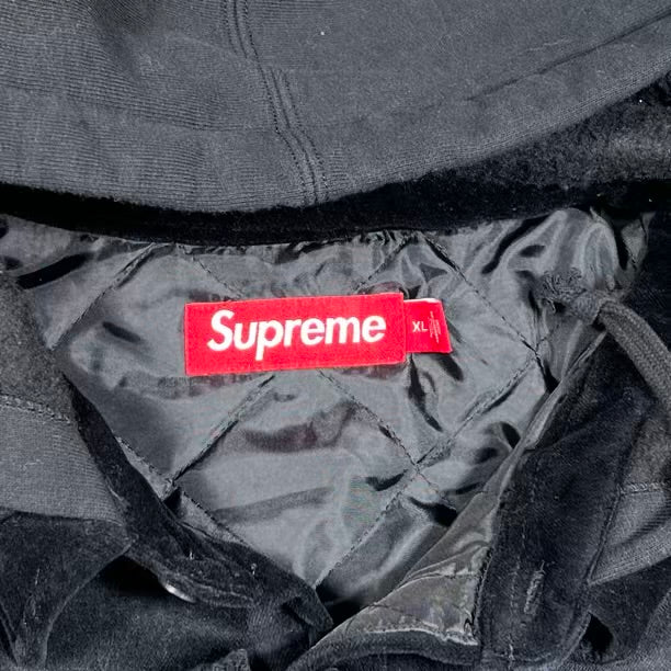 Supreme Quilted Lined Black Velvet Button Up Hoodie Size XL USED x18914
