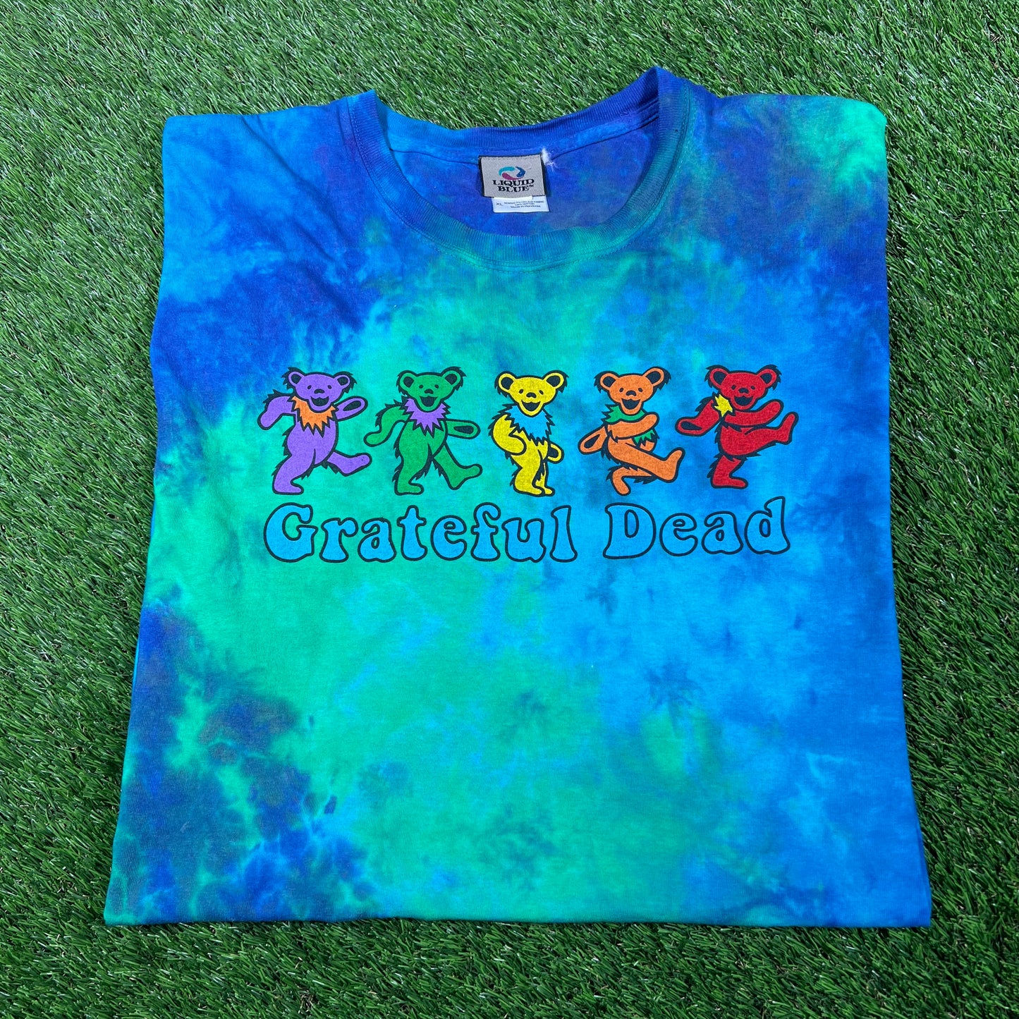 Modern Grateful Dead Bears Blue/Green Tie Dye Tee Size XL USED v16897