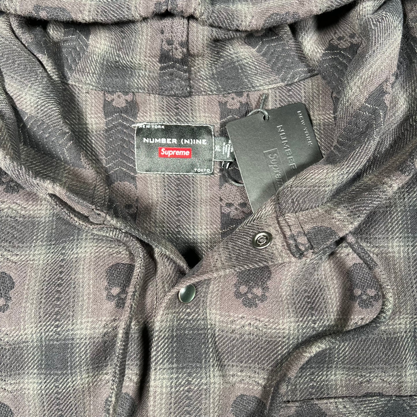 Supreme Number (N)ine Black Hooded Flannel Shirt Size XL NEW x15640