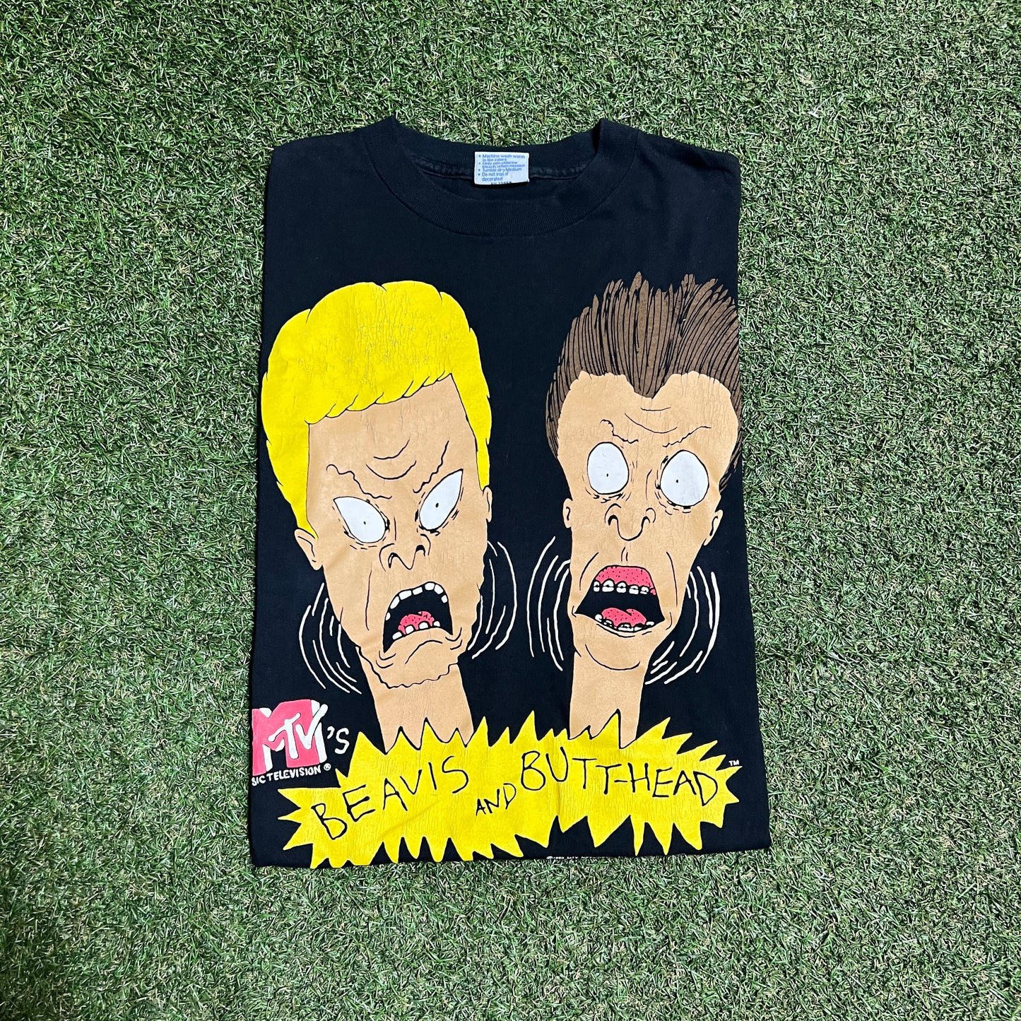1993 Beavis and Butthead "Screaming" Black Tee Size Medium USED v16286