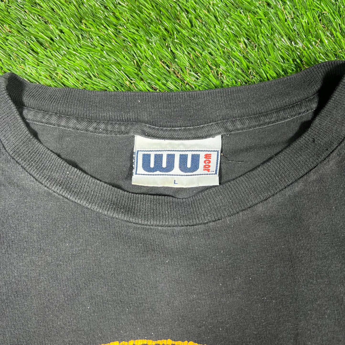 1990s Wu Tang Wu Wear Circle Yellow Logo Black Tee Size Large USED v16964