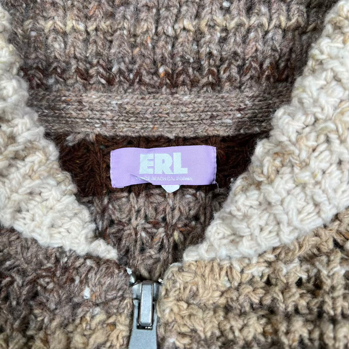ERL Striped Zip Up Knit Brown Sweater Size Medium USED x18887