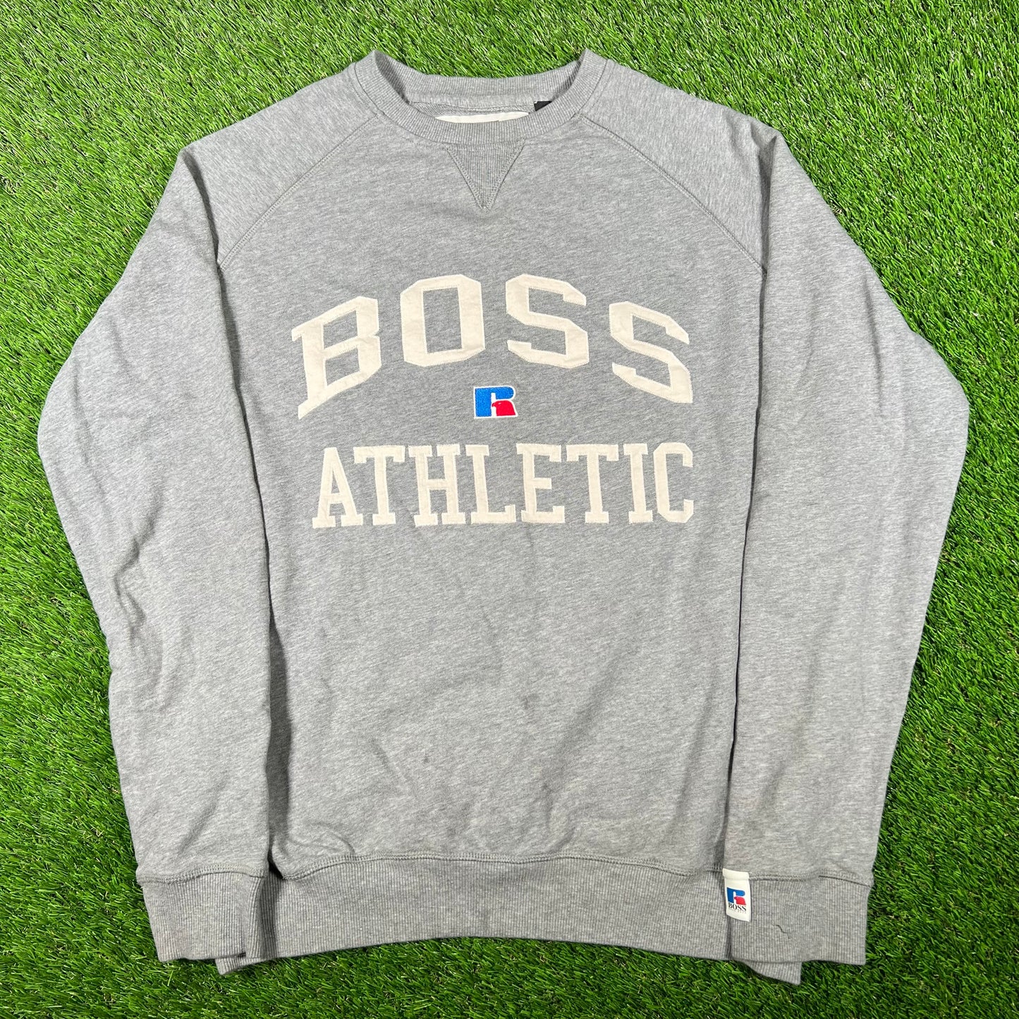 Hugo Boss Russell Athletic Grey Crewneck Size Large USED x14757