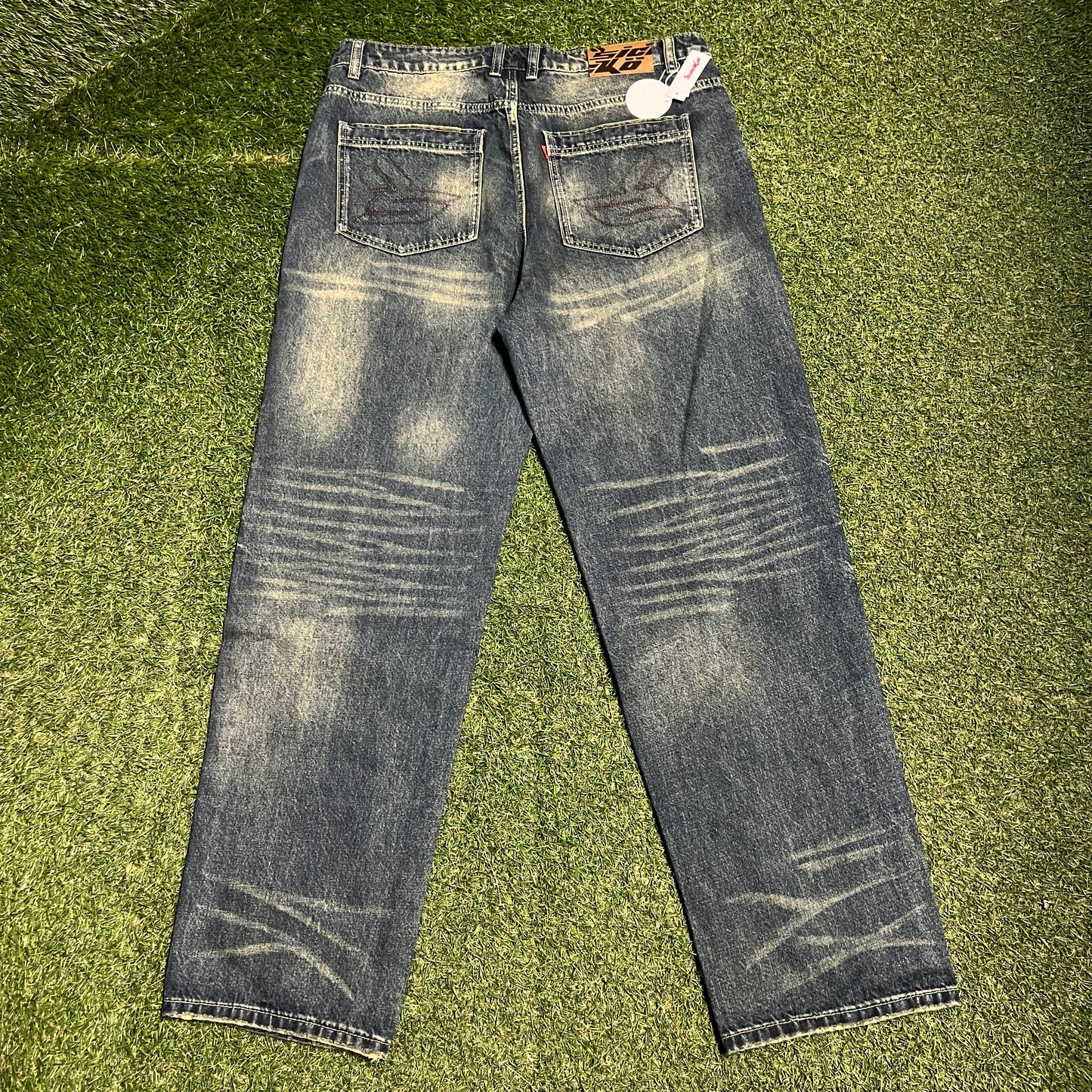 Sicko Front Embroidery Acid Washed Blue Jeans Size 36 NEW x14007