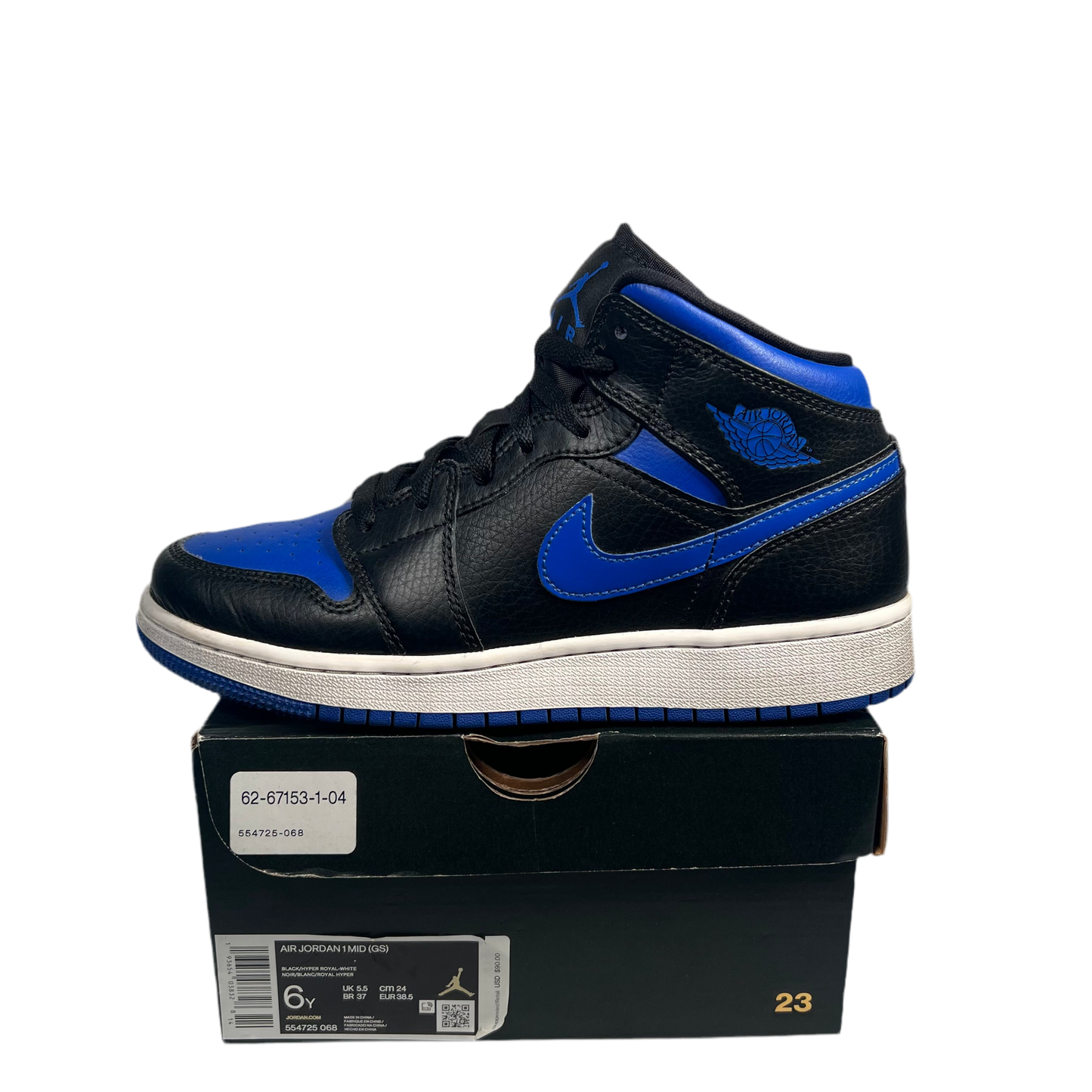 Jordan 1 Mid Royal (2020) Size 6y USED s17633