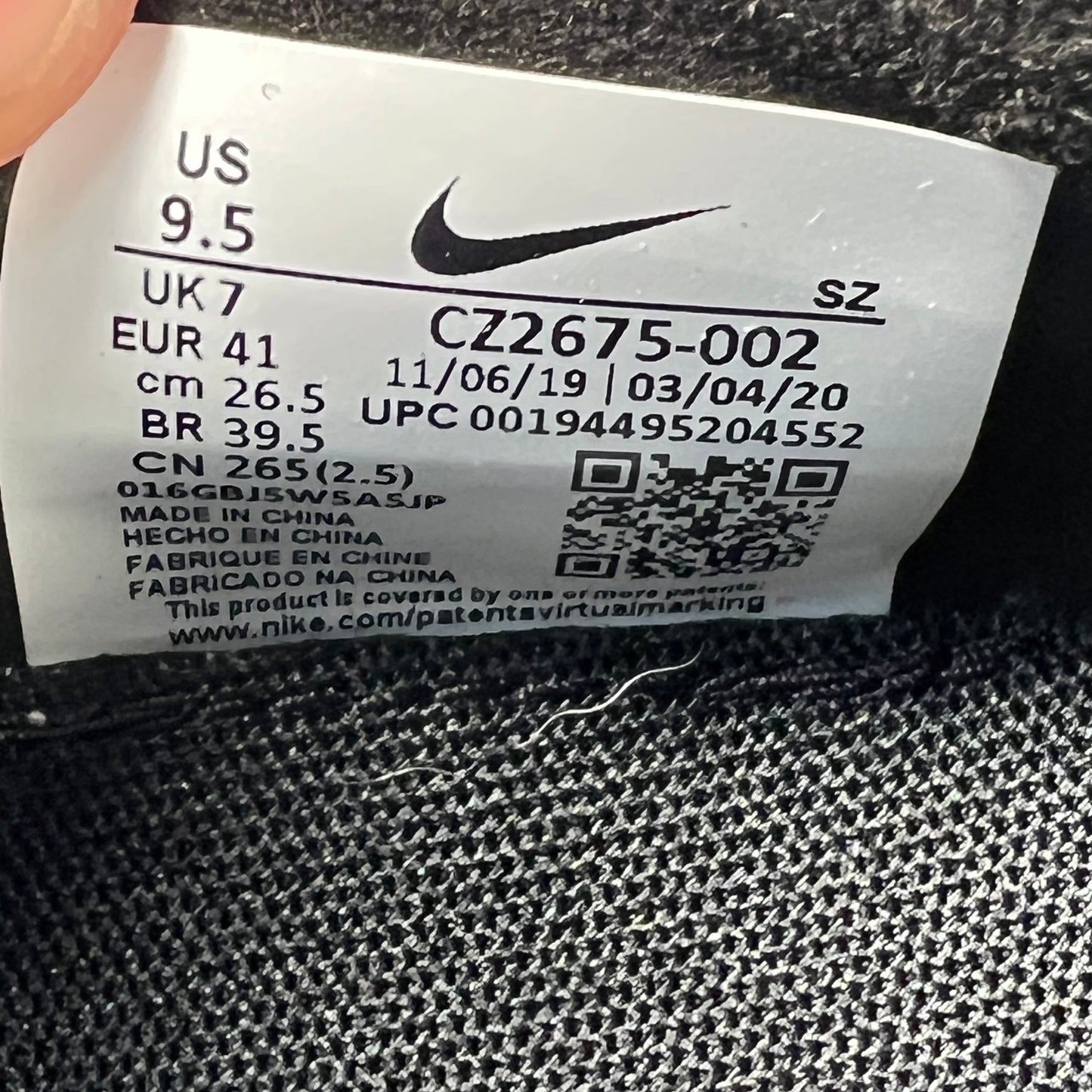 Nike Dunk Low Comme des Garcons Black (2020) Size 8M/9.5W USED s18257