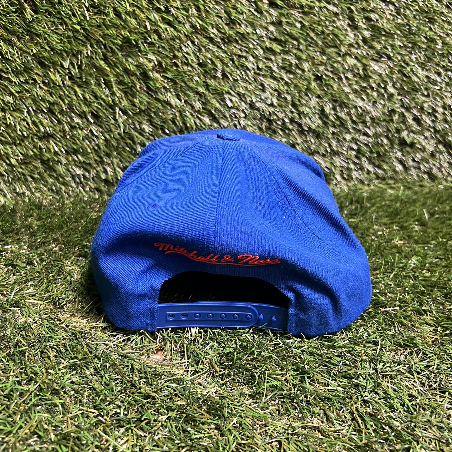 Mitchell & Ness Orange Harlem Logo Blue Hat One Size USED v15998
