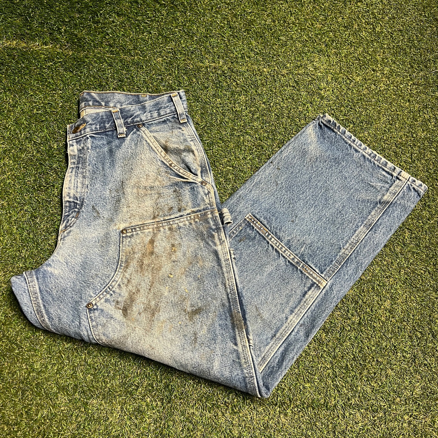 Y2K Carhartt Blue Denim Double Knee Jeans Size 33 USED v16450