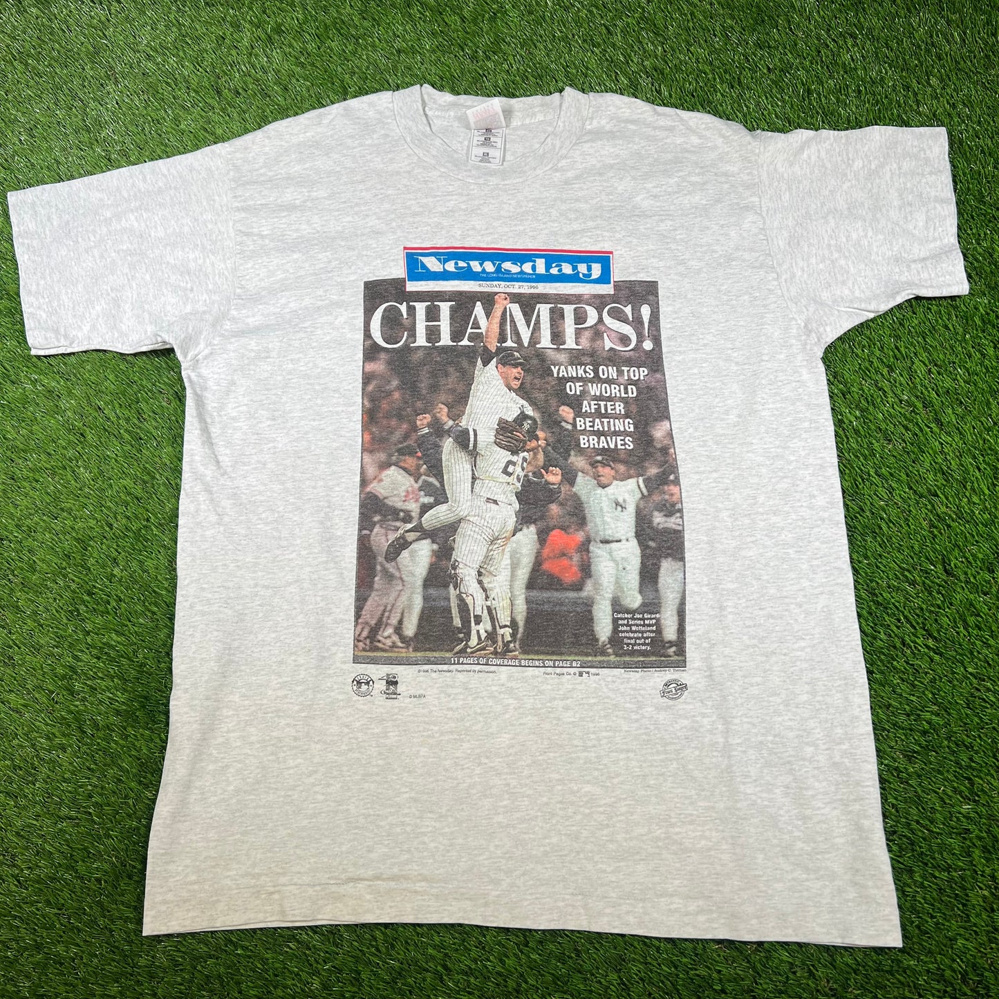 1996 Yankees Newsday Champs Grey Tee Size XL USED v16695