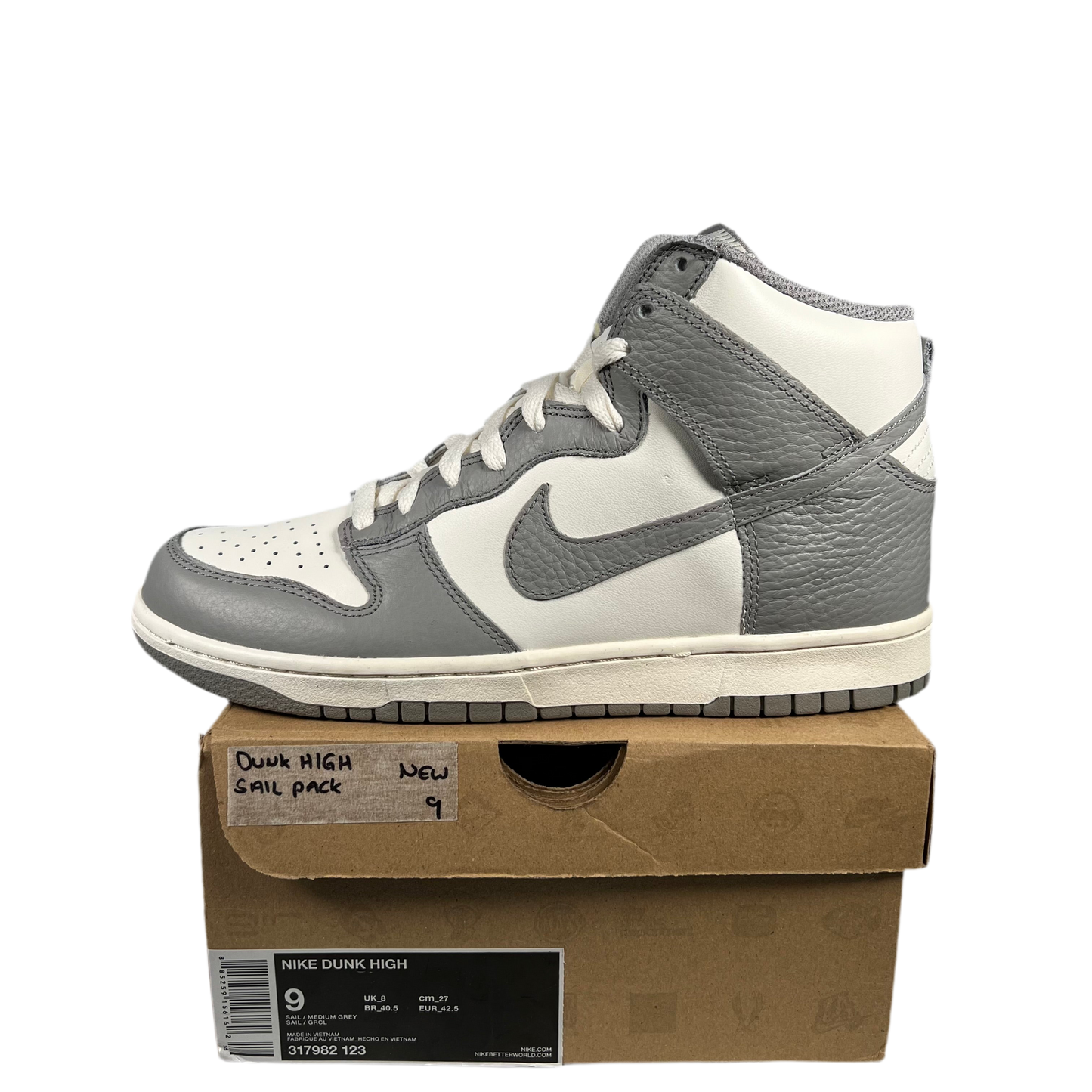 Nike Dunk High (2012) Grey/White 317982123 Size 9 NEW s4299