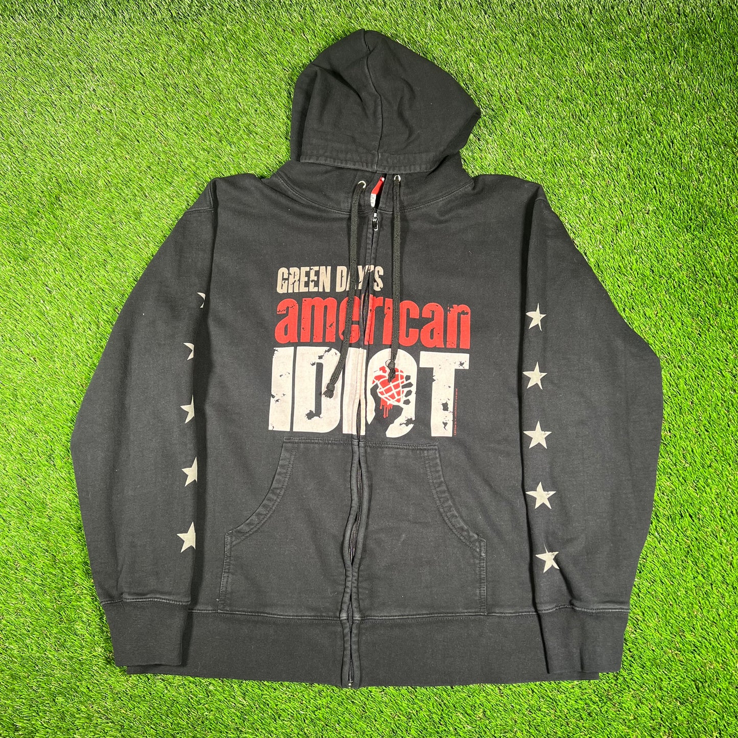2010 Green Day American Idiot Black Zip Up Hoodie Size XL USED v16776