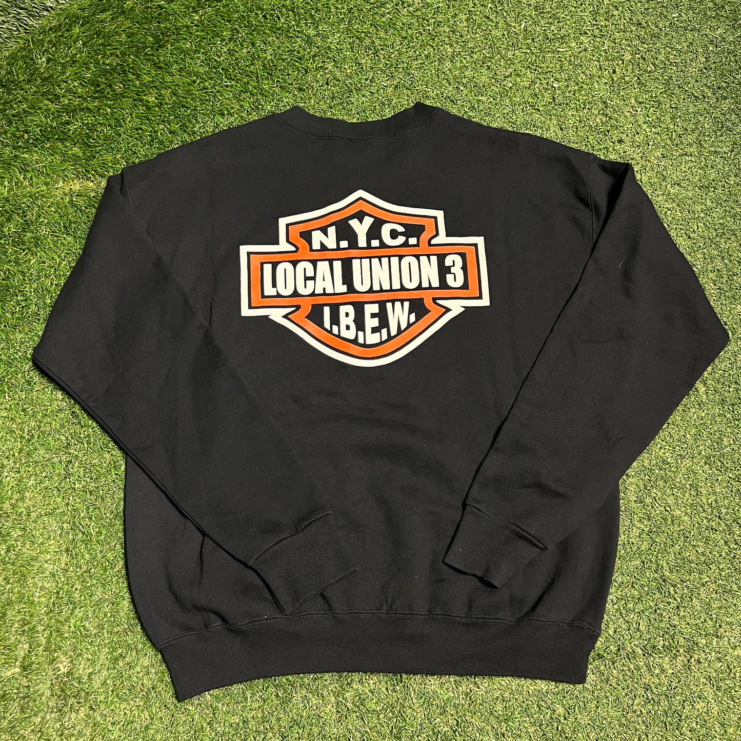 Y2K Local Union 3 NYC Harley Logo Black Crewneck Size XL USED v16470