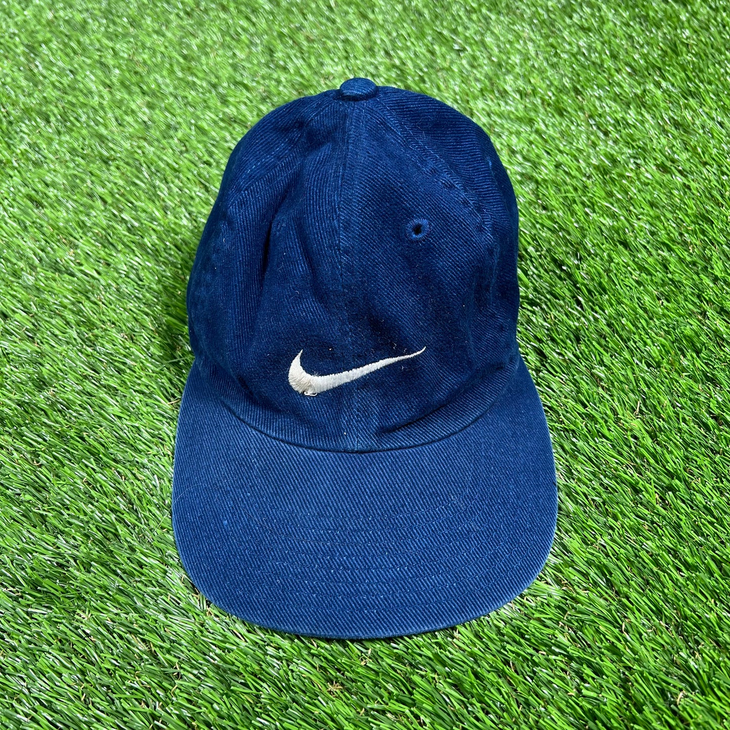 1990s Nike White Check Blue Corduroy Hat Size One Size USED v16812