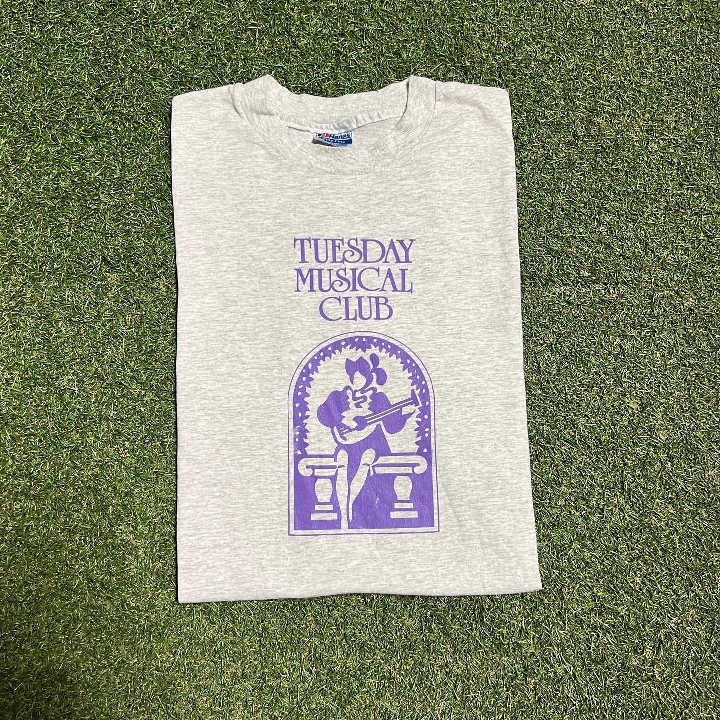 1990s Tuesday Musical Club Grey Tee Size XL USED v16126