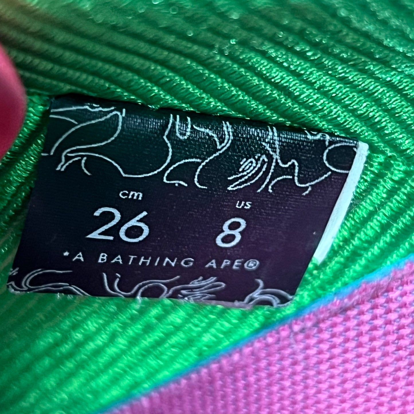 Bathing Ape Bapesta Pink and Green Size 8 USED s17919