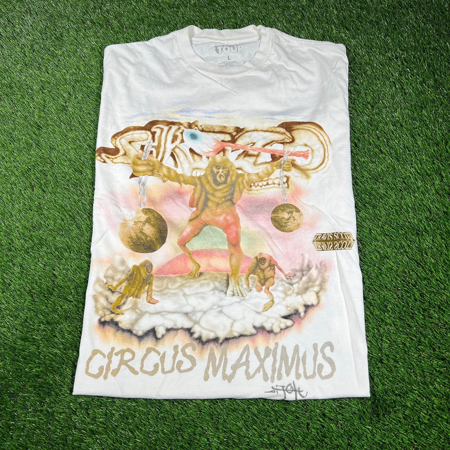 Travis Scott Circus Maximus White Angel Tee Size Large USED x14492