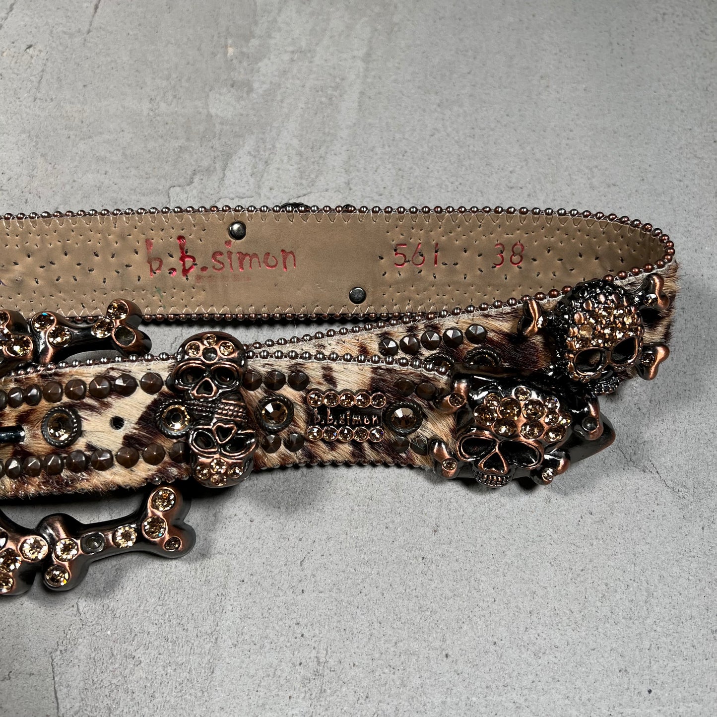 B.B. Simon Skull and Rhinestone Belt Size 38 USED x17554