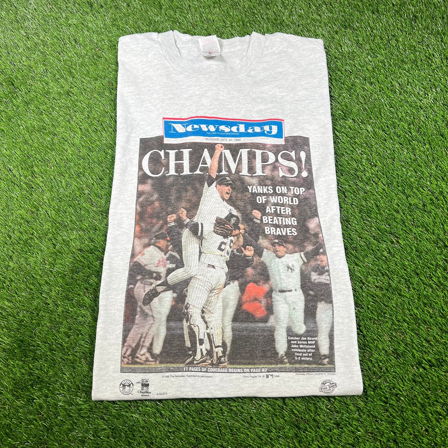 1996 Yankees Newsday Champs Grey Tee Size XL USED v16695