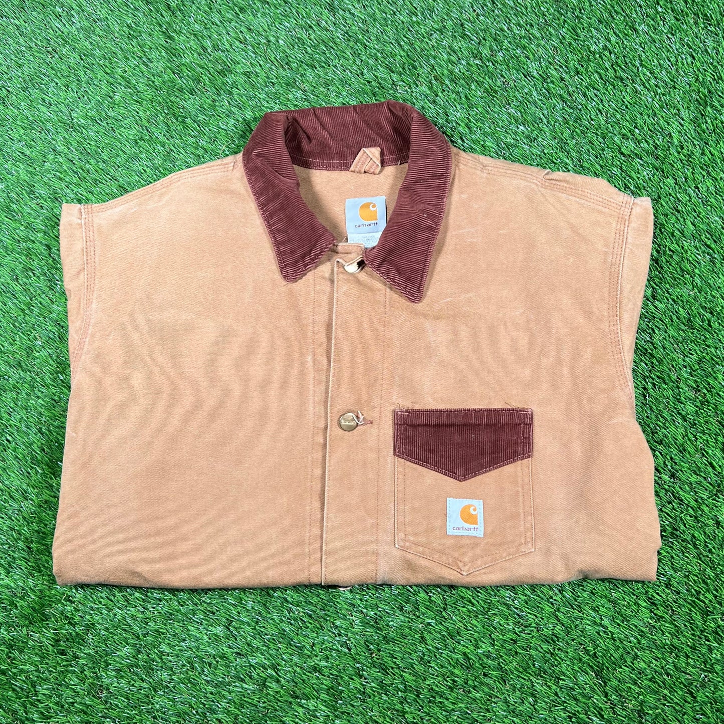 Y2K Carhartt Brown Tan Light Jacket Brown Collar Size XL USED v17068