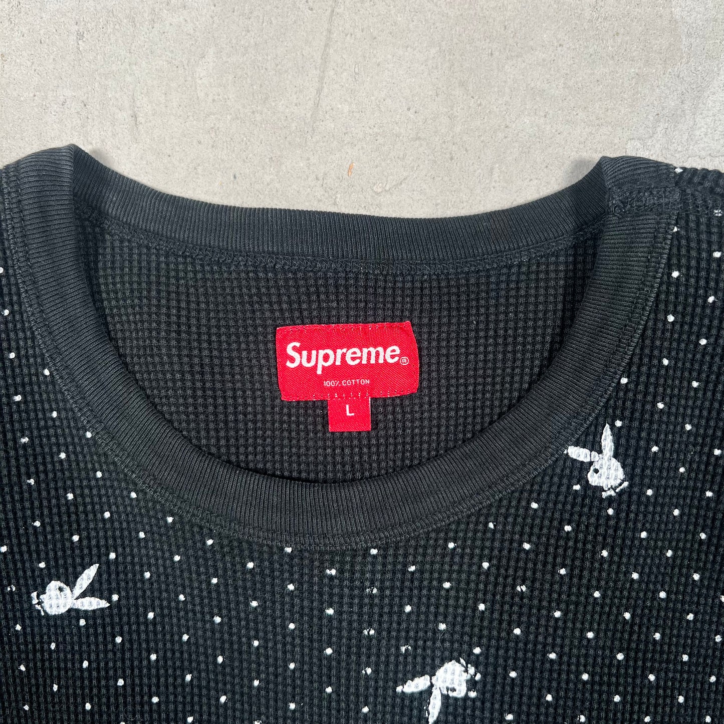 Supreme Playboy Waffle Thermal Black (2017) Size Large USED x17359