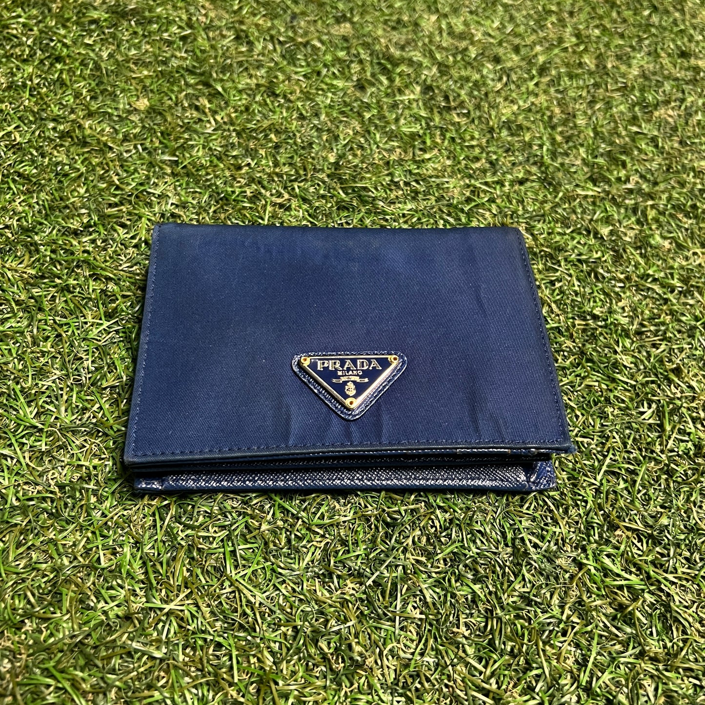 Y2K Prada Blue Nylon Fold Wallet USED x13984