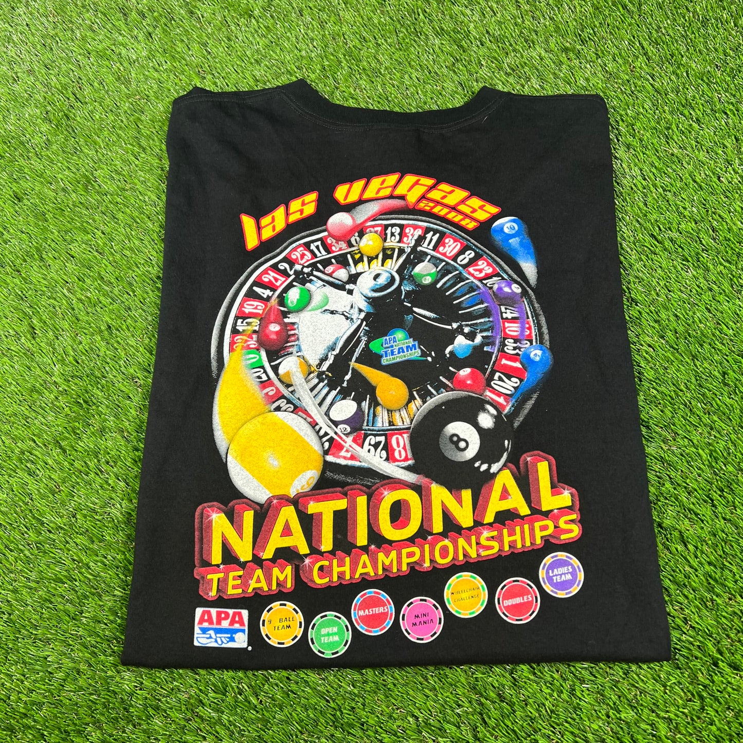 Y2K Black Las Vegas Billiards Team Championship Tee Size XXL USED v16604