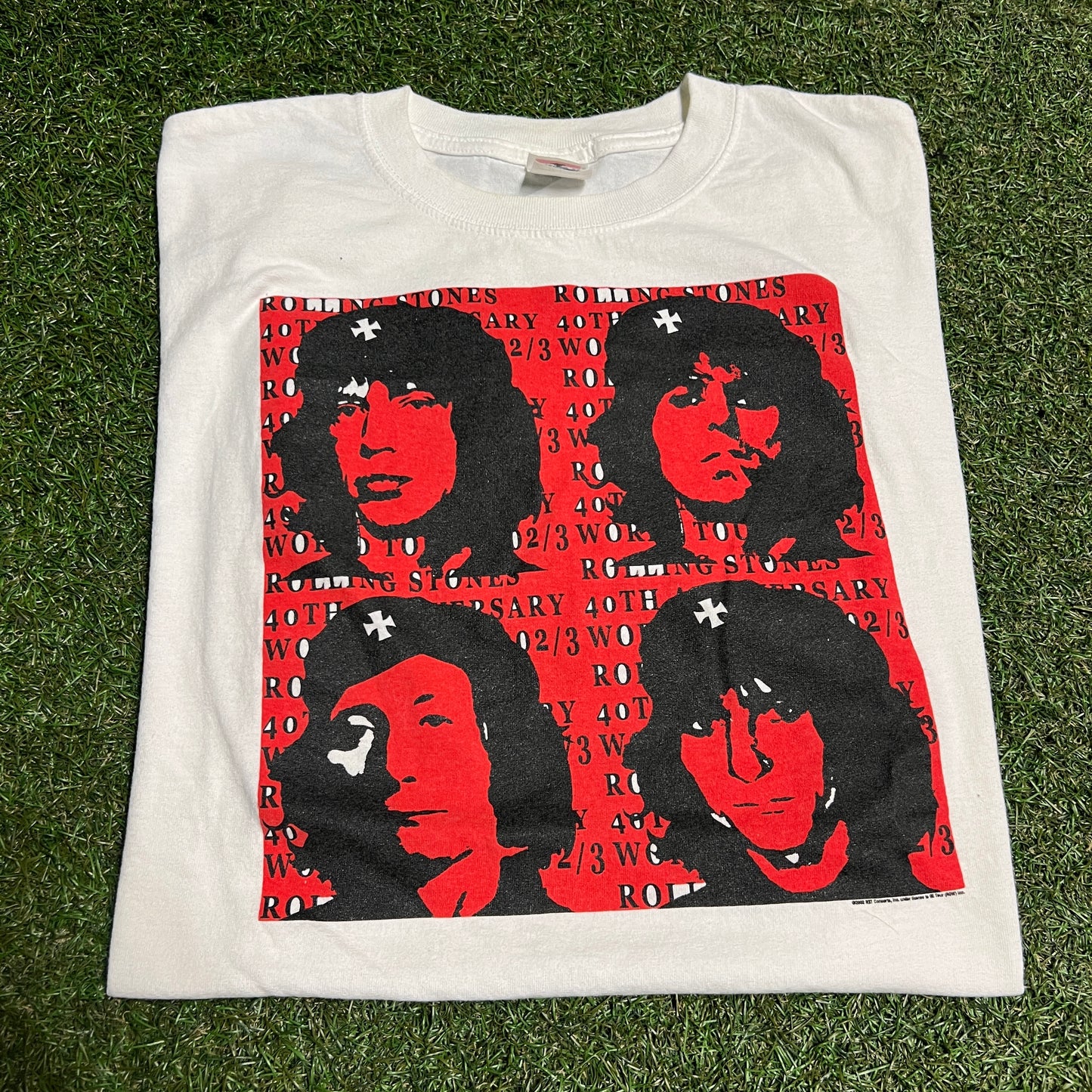 2002 Roling Stones 40th Anniversary White Band Tee Size XL USED v16325