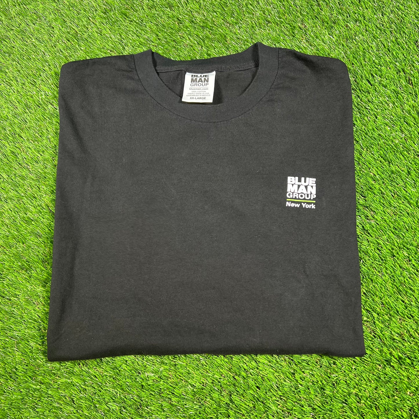 Y2K Blue Man Group Big Face Back Black Tee Size XXL USED v16699