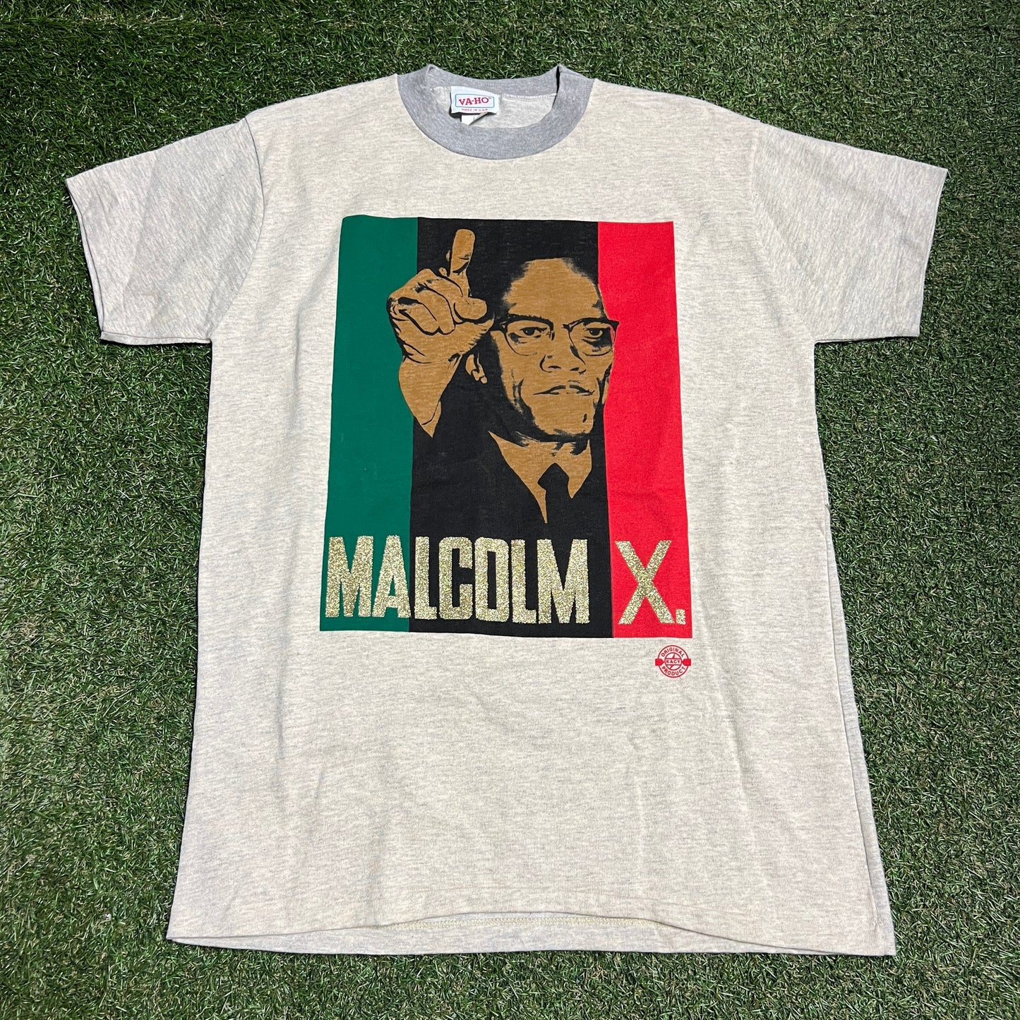 1990s Malcolm X Glitter Font Grey Tee Size XL USED v16403