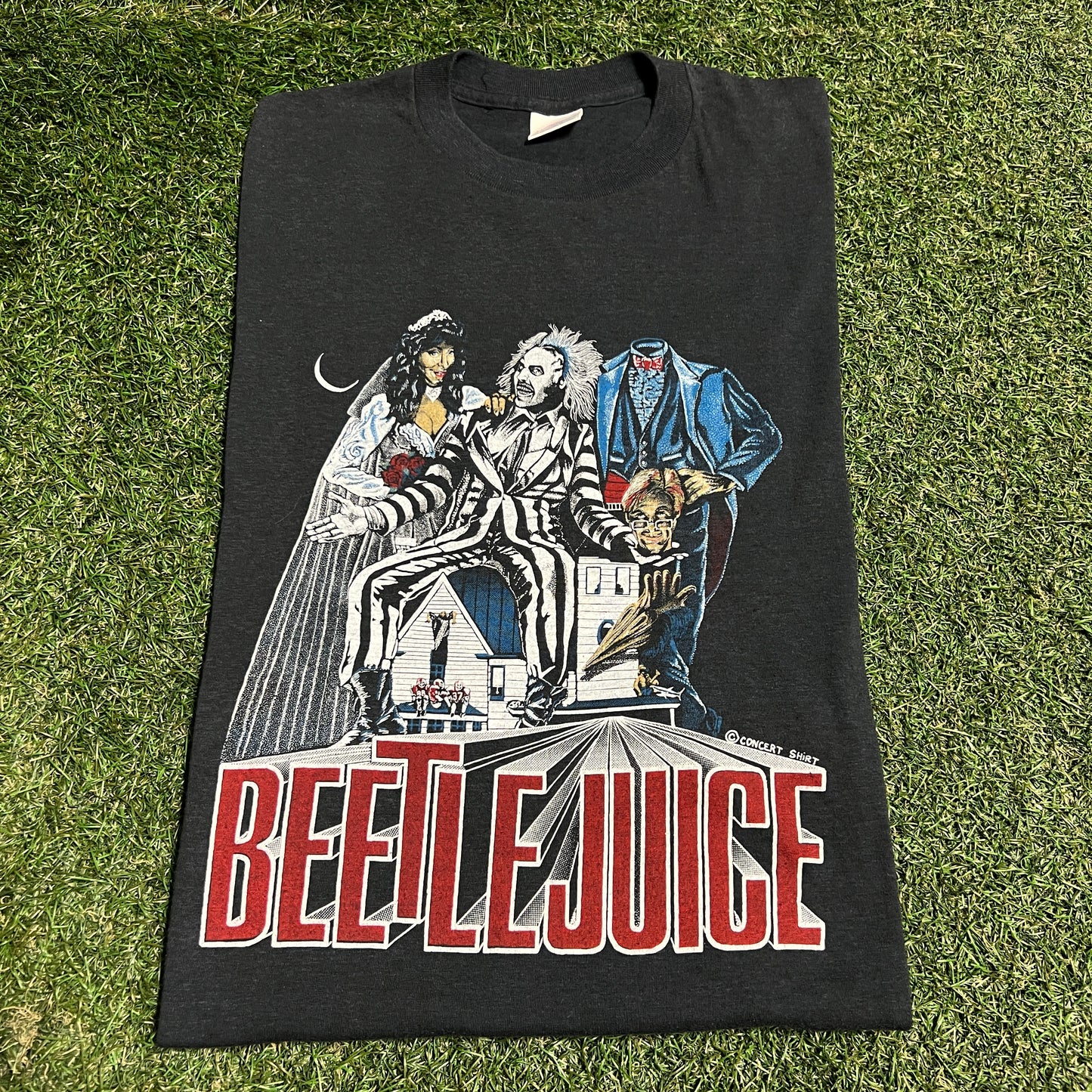 1980s Beetle Juice "Concert Shirt" Graphic Black Tee Size XL USED v16418