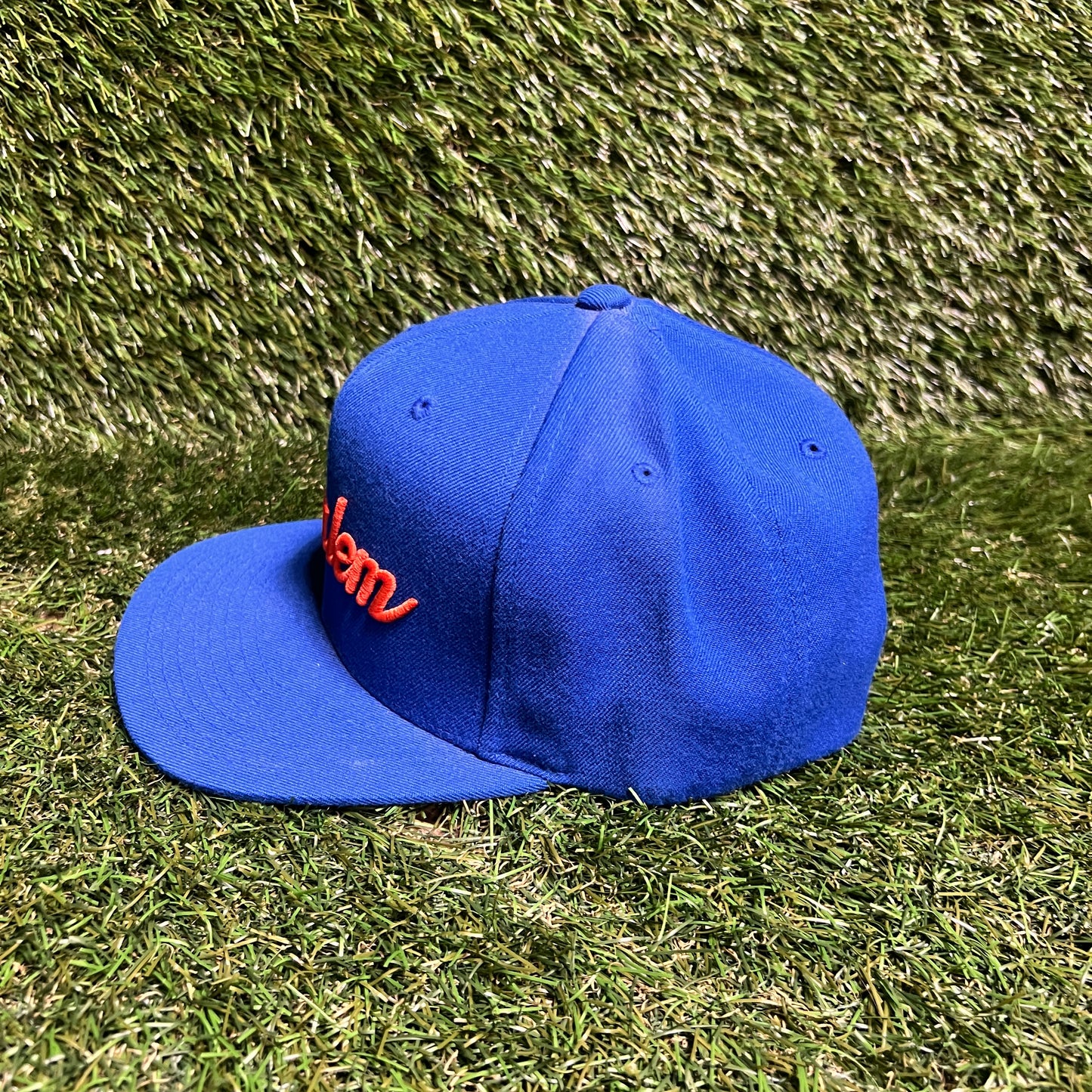 Mitchell & Ness Orange Harlem Logo Blue Hat One Size USED v15998