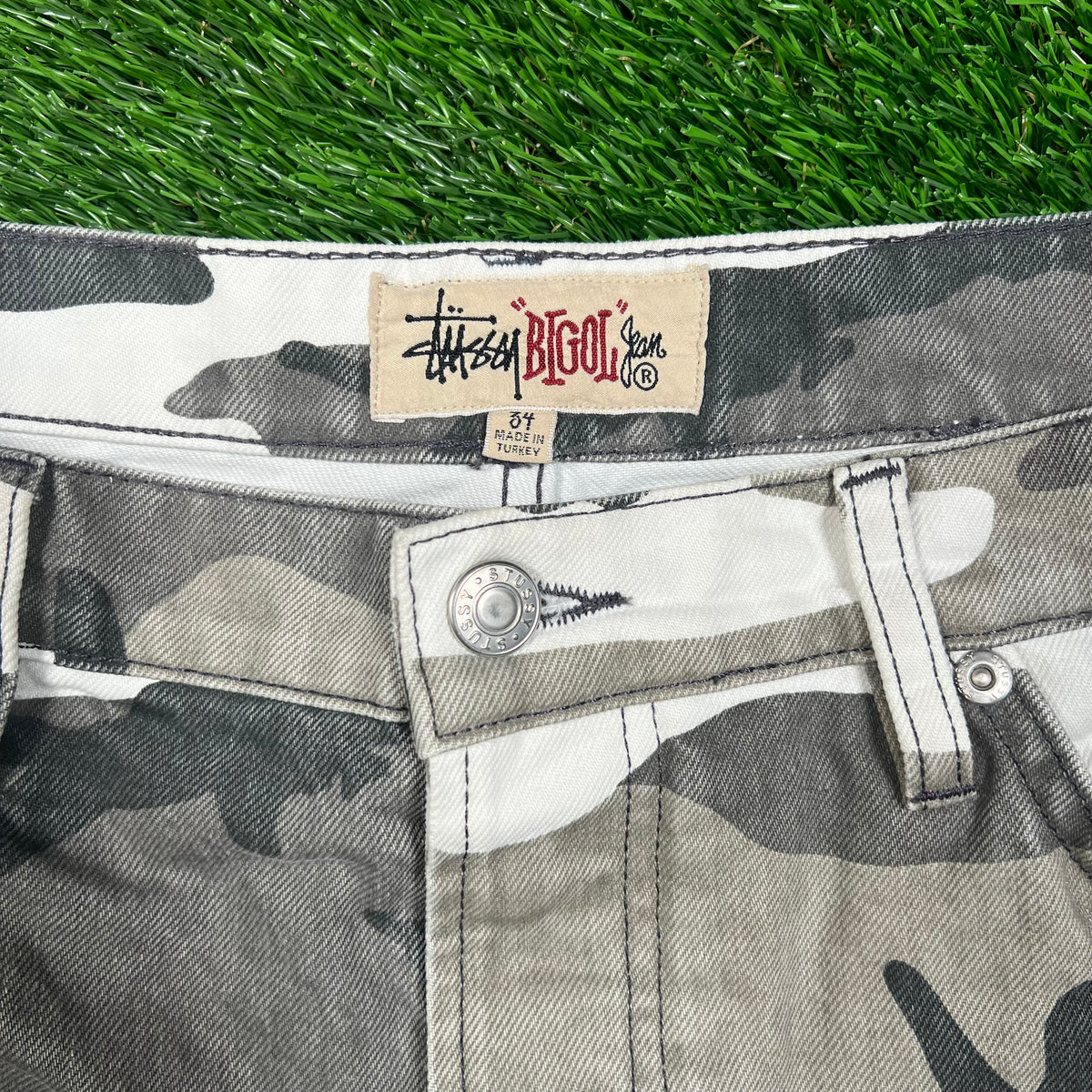 Stussy Bigol White Camo Denim Jeans Size 34 USED x16759