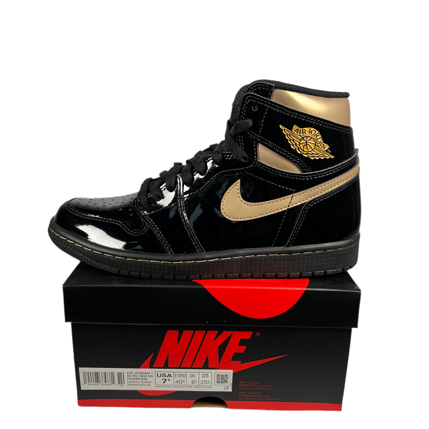 Jordan 1 High Black Metallic Gold (2020) Size 7.5 USED s17726