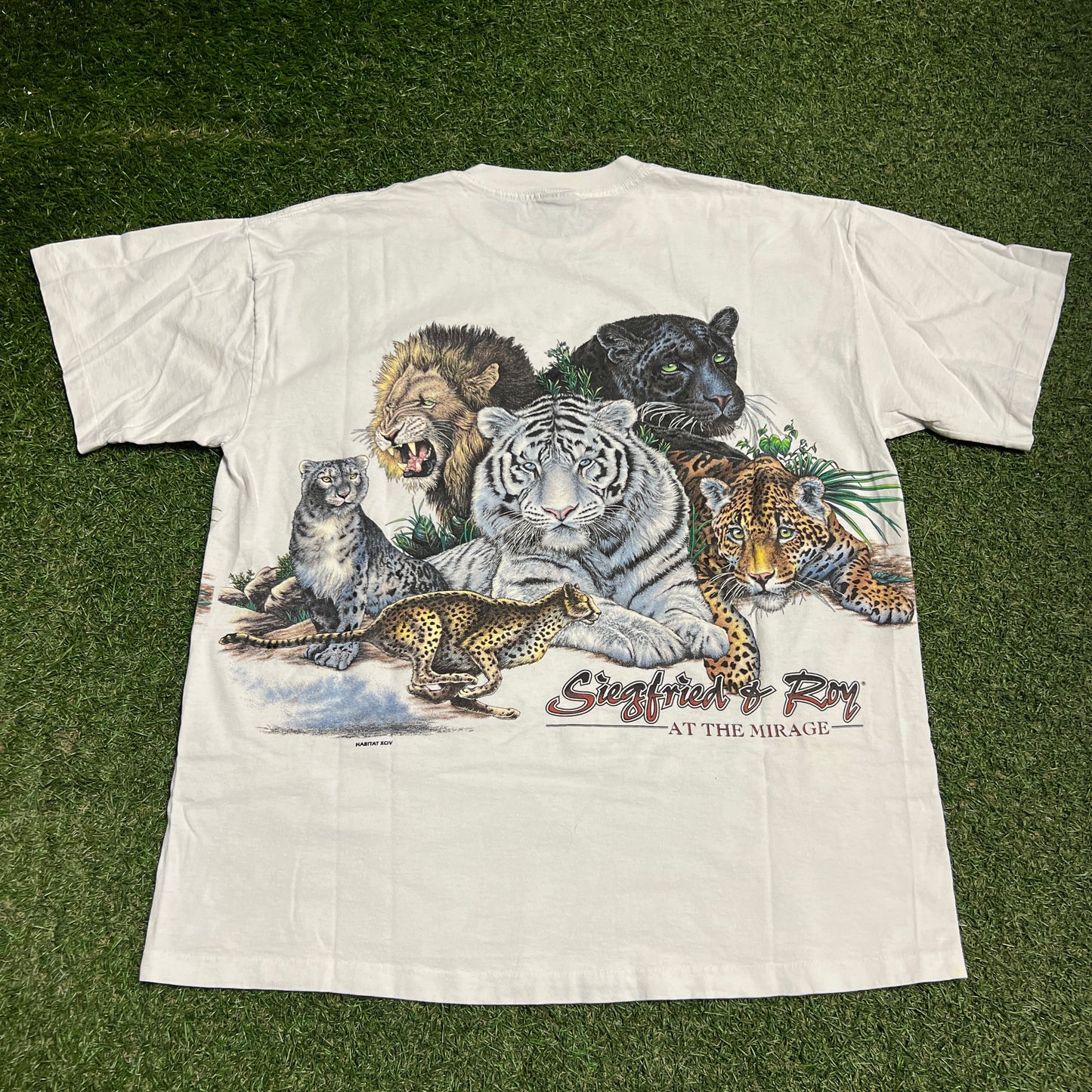 1990s Siegfried & Roy Animal Print White Tee Size XL USED v16391