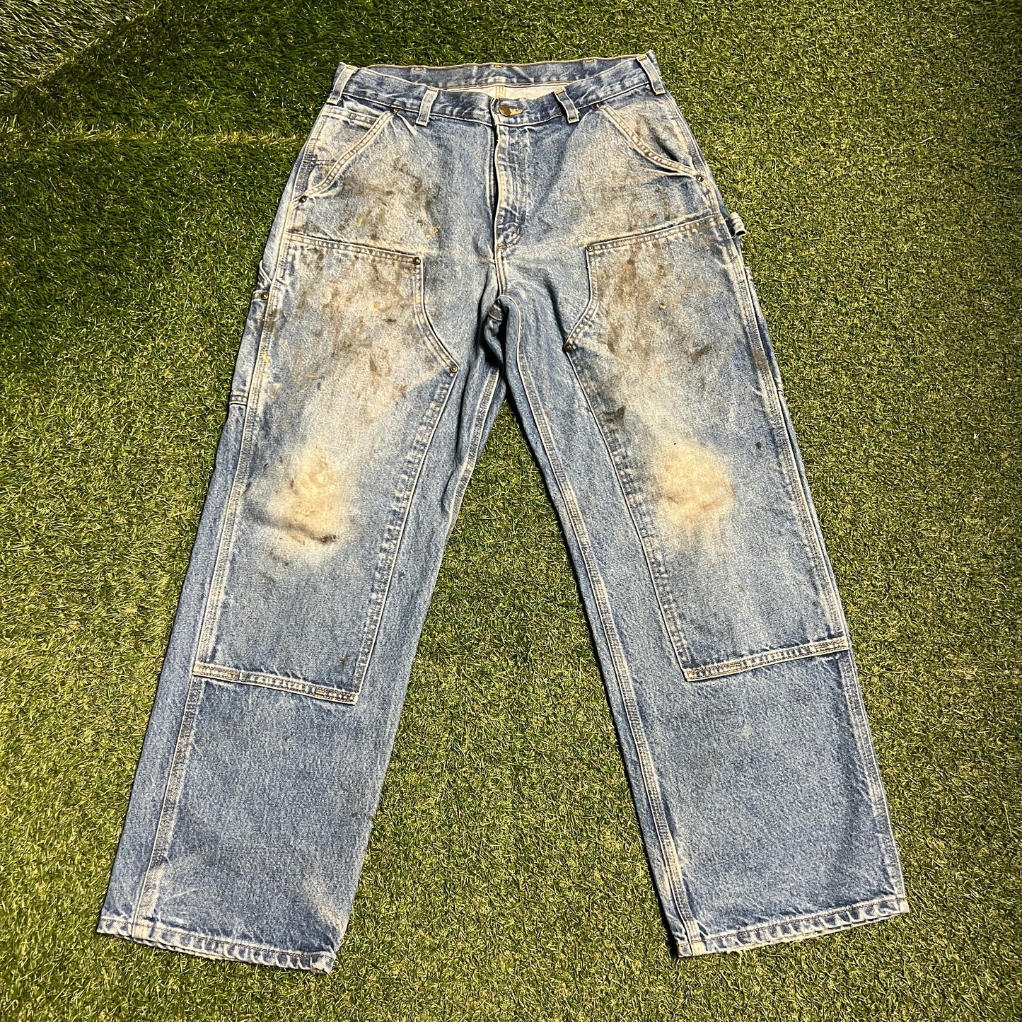 Y2K Carhartt Blue Denim Double Knee Jeans Size 33 USED v16450