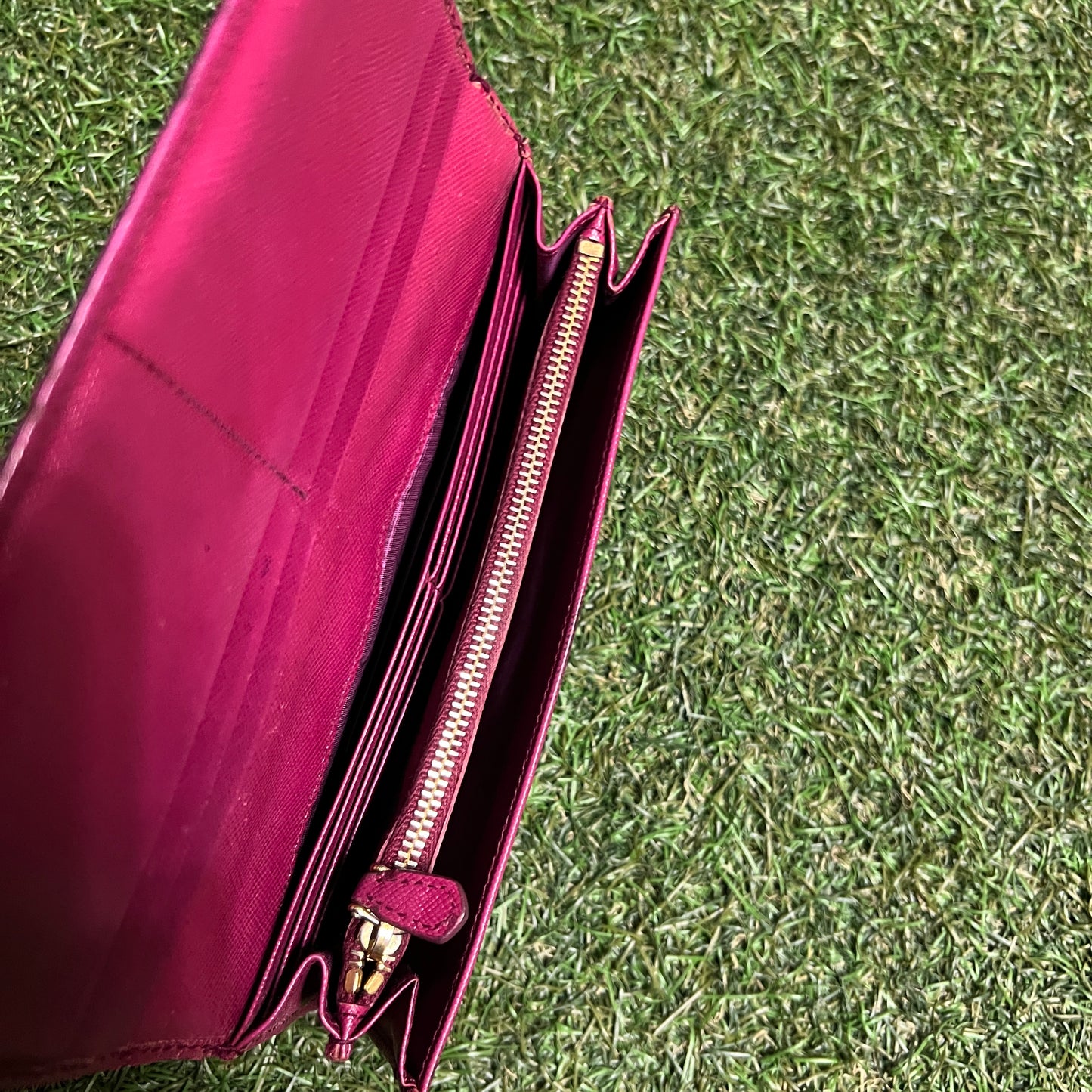 1990s Prada Saffiano Leather Long Pink Wallet USED x14077