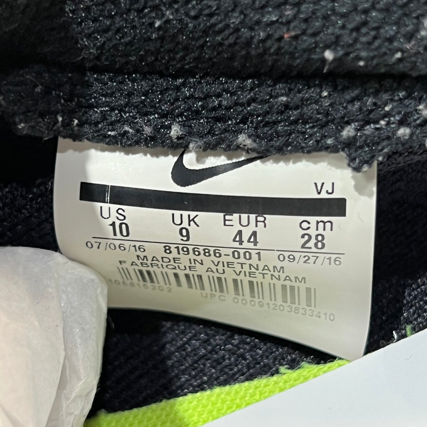 Nike Sock Dart Triple Black (2016) Size 10 USED s19494