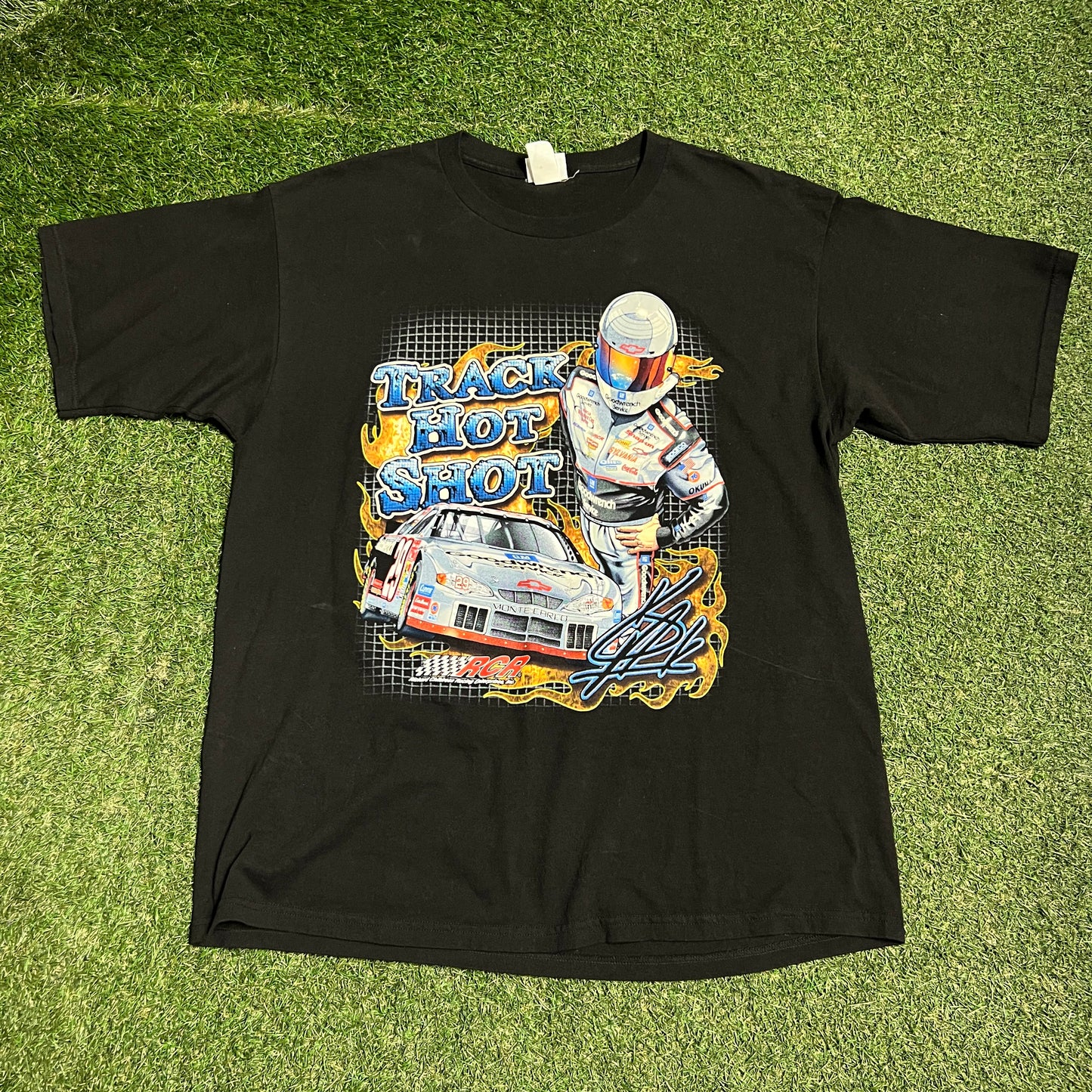 Y2K Track Hot Shot Racing Black Tee Size XL USED v16453
