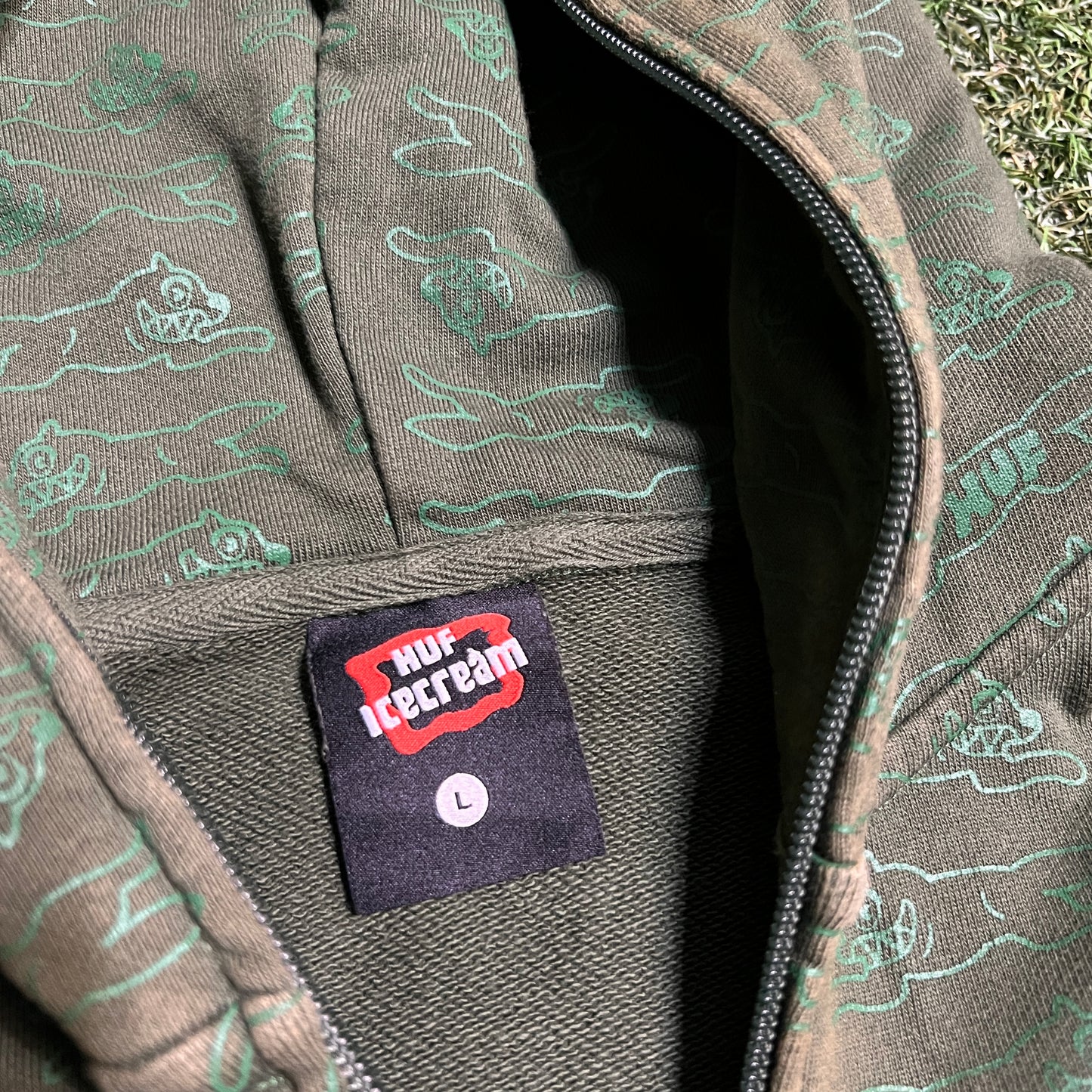 Icecream X Huf Green Logo Zip Up Hoodie Size Large USED x14158
