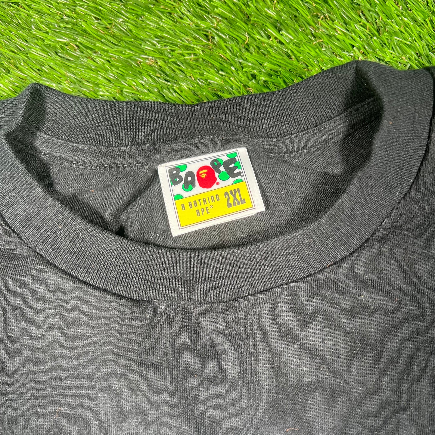 Bape Bathing Ape Plaid Logo Black Tee Size XXL USED x14908