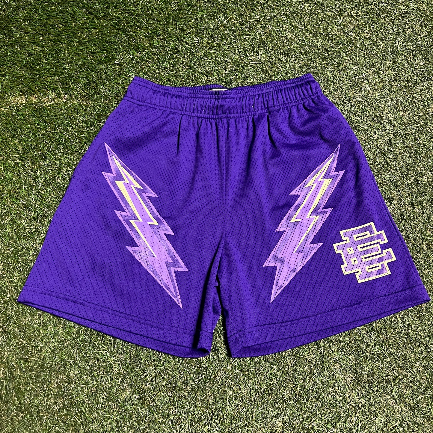 Eric Emanuel Purple Logo Purple Lightning Bolt Shorts Size Medium USED x14113