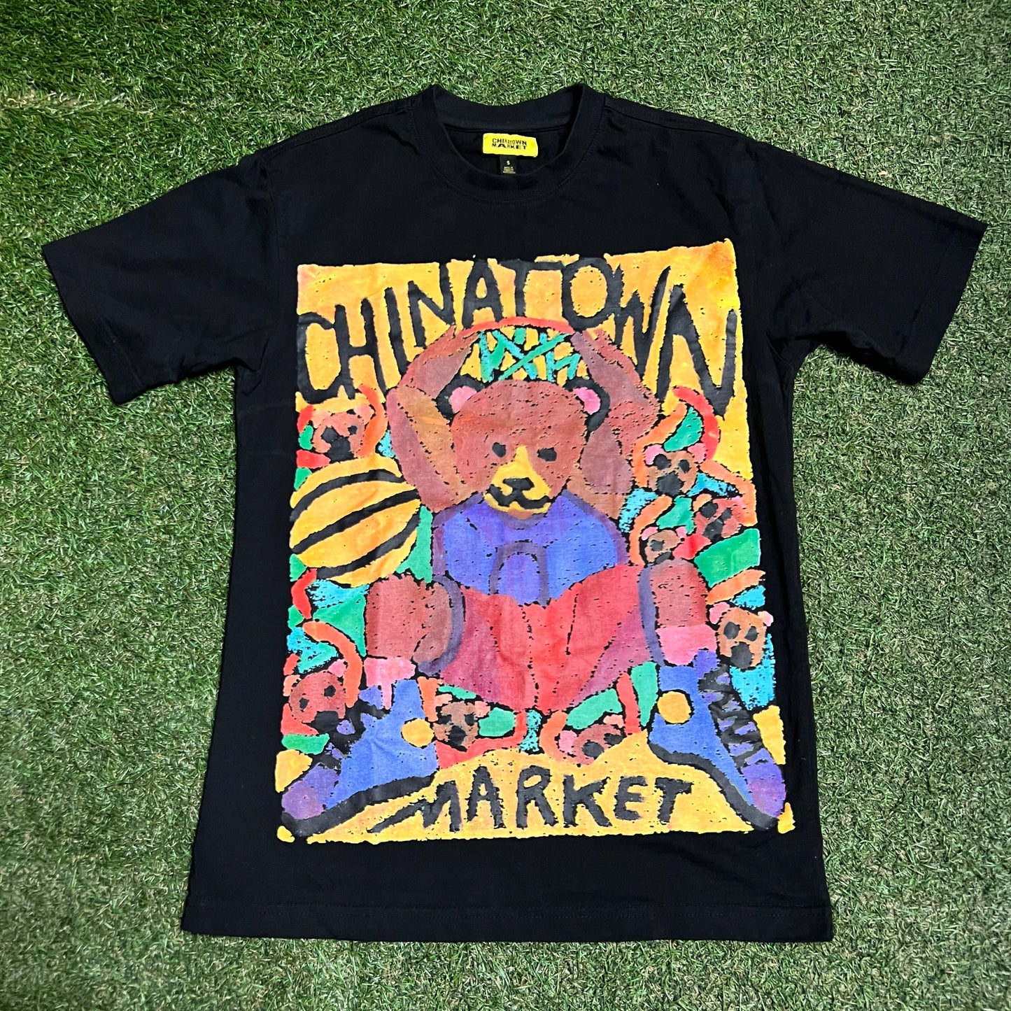 Chinatown Market Bear Painting Black Tee Size Small USED v16365