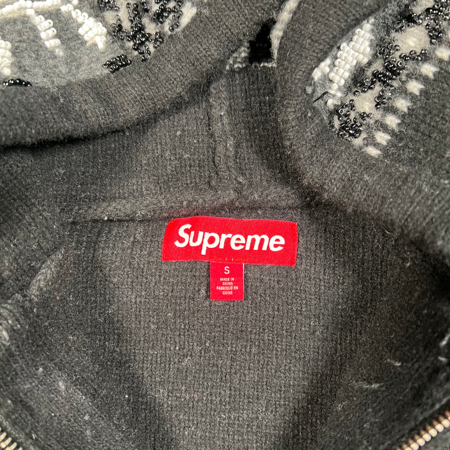 Supreme Black Beaded Zip Up Hoodie (2025) Size Small USED x16728