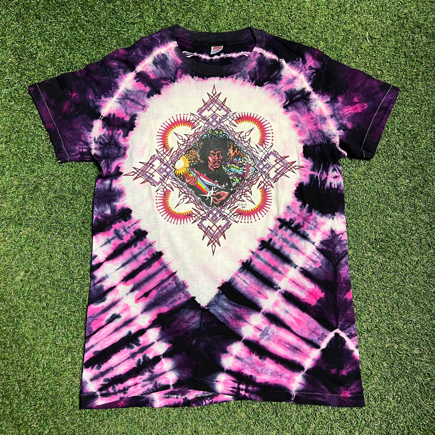 1986 Jimi Hendrix Mikio Kennedy Purple Tie Dye Tee Size Large USED v16050